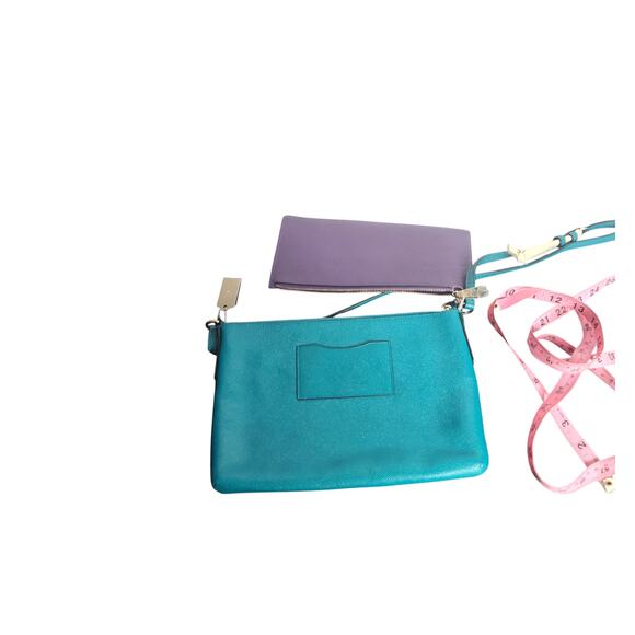 COACH Crossbody Bag with Pouch Teal Blue Designer Leather Handbag Set F1493 - Picture 2 of 9